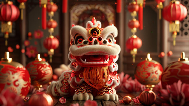 中國新年舞獅服裝3D渲染