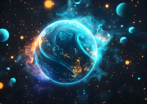 宇宙中的藍色發(fā)光星球