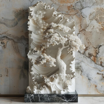 3D渲染的珍珠樹(shù)大理石雕塑