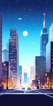 夜晚星空下的城市街道