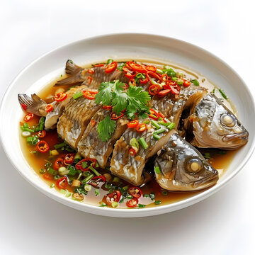 清蒸魚配香菜和辣椒