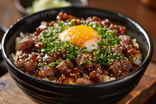 日式牛肉飯，配一顆煎雞蛋