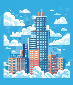 云朵中的城市建筑