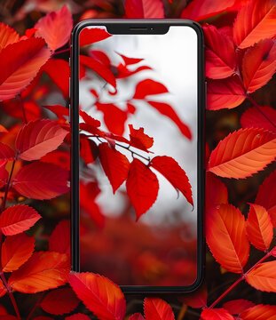 手機屏幕中的紅葉