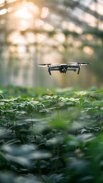 無人機(jī)在綠色植物上空翱翔