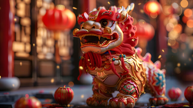 舞獅子的AI圖片