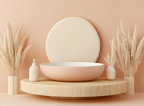 極簡風(fēng)沙棕色產(chǎn)品展示臺(tái)