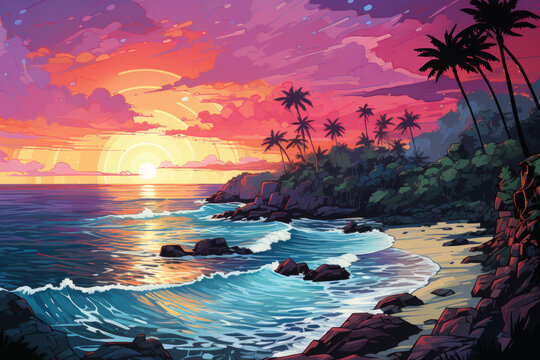 夕陽下的海灘