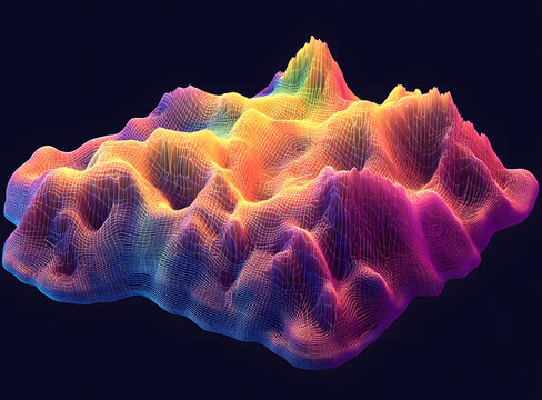 彩虹色抽象3D線框山脈