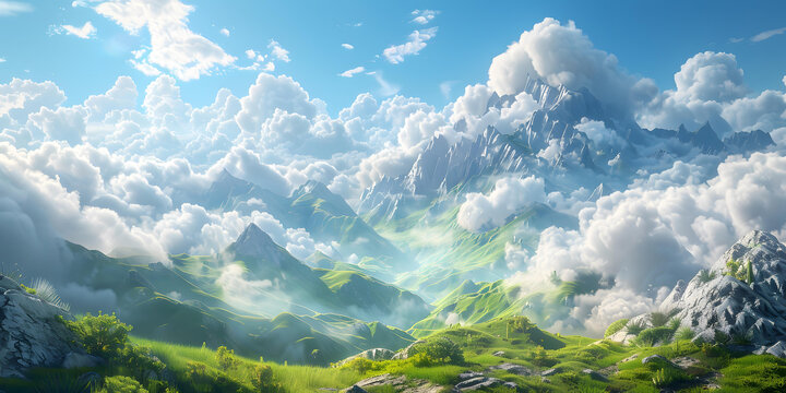 奇幻山景與云朵