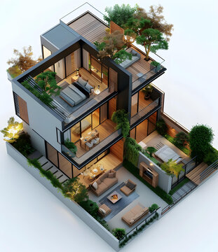 3D鳥瞰圖展示的現(xiàn)代住宅