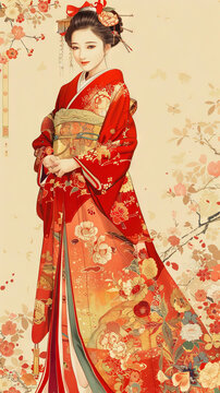 身著傳統(tǒng)和服的美麗日本女性