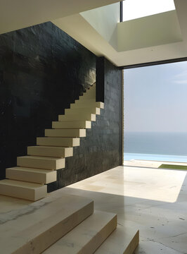 現(xiàn)代建筑內(nèi)樓梯與海景