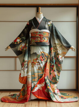 身穿帶花卉圖案和服的婦女