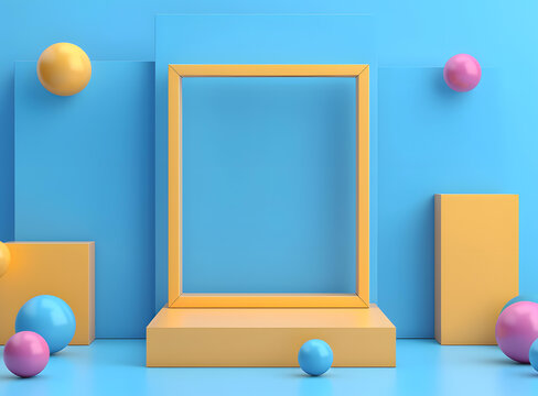抽象幾何形狀黃色和藍色背景3D渲染