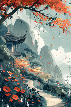 秋日山景圖
