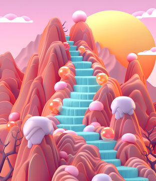 3D 山巒景觀樓梯