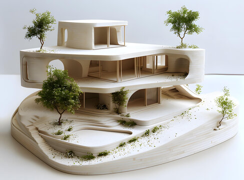 白色背景上的現(xiàn)代建筑模型