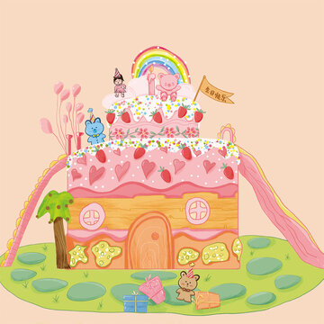 夢(mèng)幻城堡生日蛋糕背景