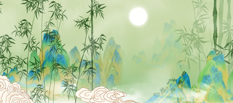 水墨竹子山水