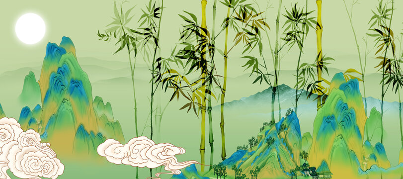 竹子山水畫