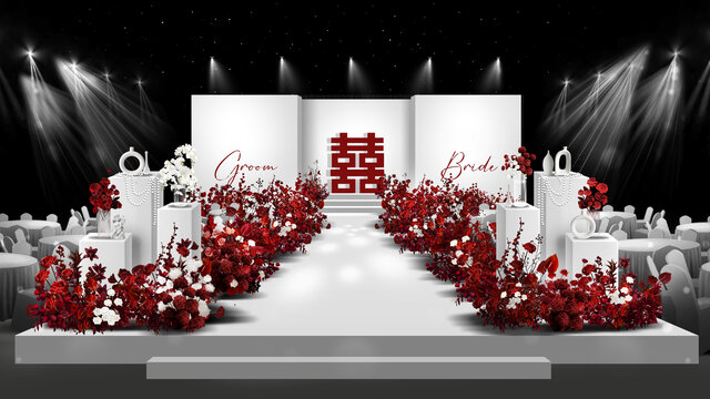 紅白色小眾婚禮效果圖