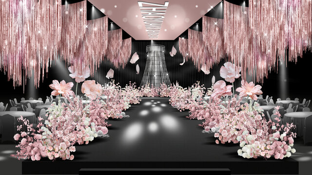 豆沙粉雨絲簾婚禮效果圖