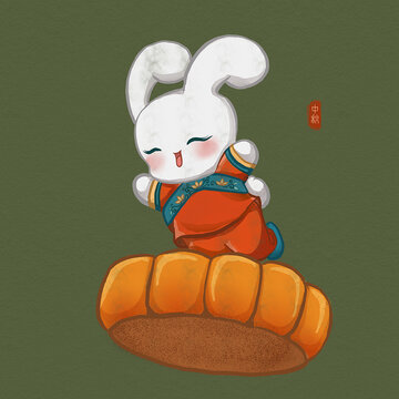 卡通飛行月餅兔