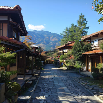 日本傳統(tǒng)民居間的石板小路