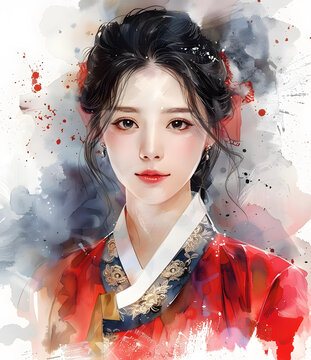 身穿韓國傳統(tǒng)服飾的美麗韓國女性