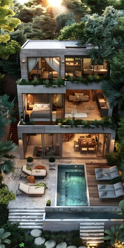 在熱帶雨林中建造的現(xiàn)代住宅