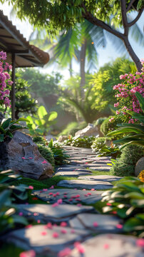 郁郁蔥蔥的花園小徑