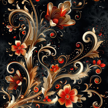 金色花朵與藤蔓的插圖