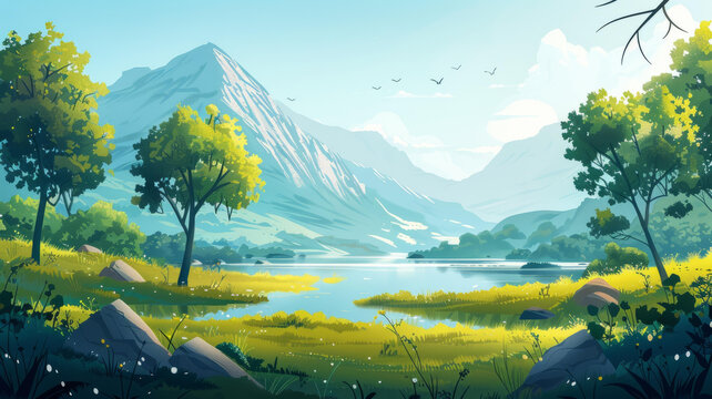寧靜的山湖與連綿起伏的綠山丘陵景觀