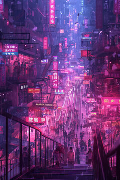 雨中賽博朋克城市街道