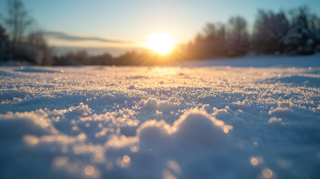 夕陽下晶瑩剔透的雪花