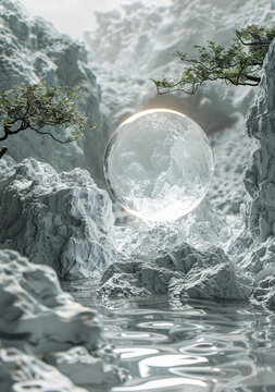 冰川雪山上的發(fā)光球體