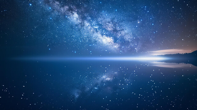寧靜的湖泊倒映著璀璨的銀河和繁星