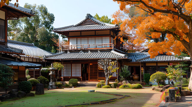 秋日里的日式傳統(tǒng)庭院