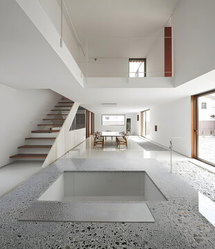 現(xiàn)代建筑室內(nèi)設(shè)計，獨特的混凝土地板和夾層