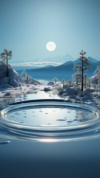 冰封湖泊和白雪覆蓋的樹木的冬季雪景