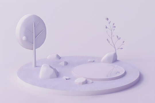 紫色極簡3D小花園場景