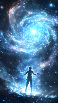 藍(lán)色星云下的人影