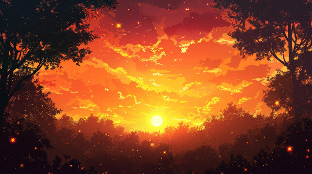 森林夕陽的AI圖片