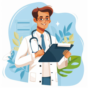 一位戴著聽診器的男醫(yī)生正在寫病歷