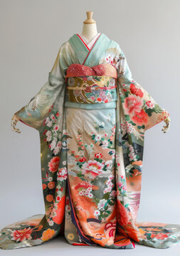 身穿花卉圖案和服的婦女