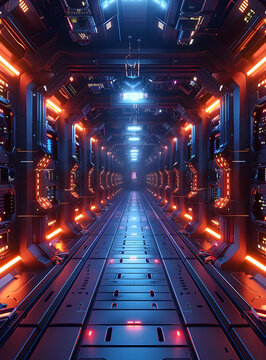 未來派宇宙飛船走廊內(nèi)部