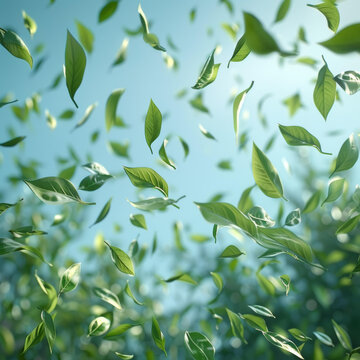 綠葉飄落的AI圖片