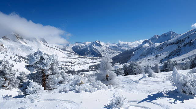 美麗的冬季雪山雪樹景觀