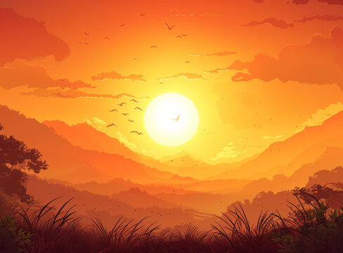 山火夕照的AI圖片